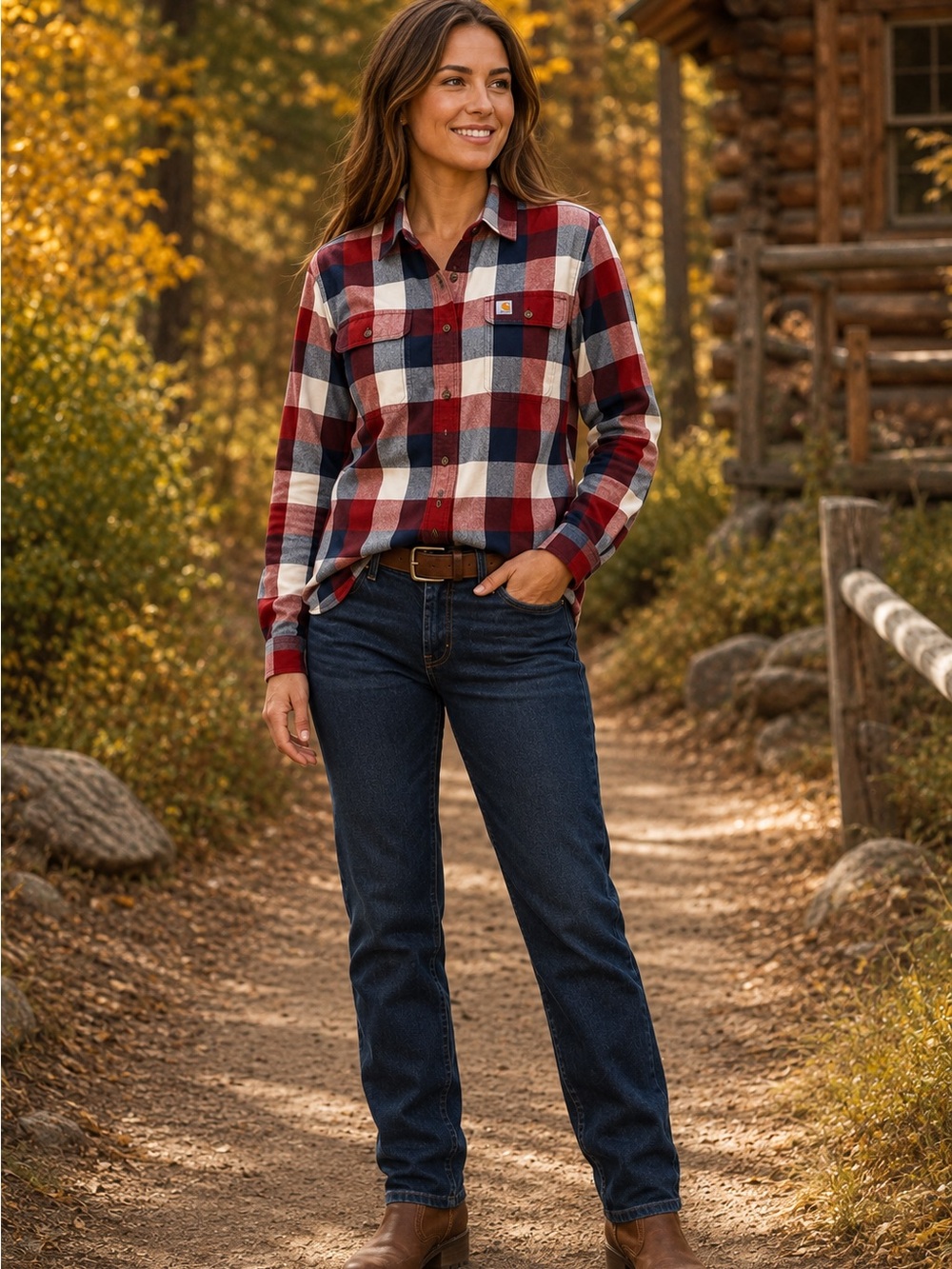 Carhartt Women’s Red Blue Plaid Button Down Work Shirt  Workwear Western Outdoor